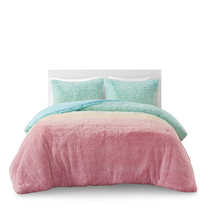 Start2Finish Ombre Shaggy Faux Fur Bedding Comforter Set with soft, plush faux fur in a gradient ombre design.