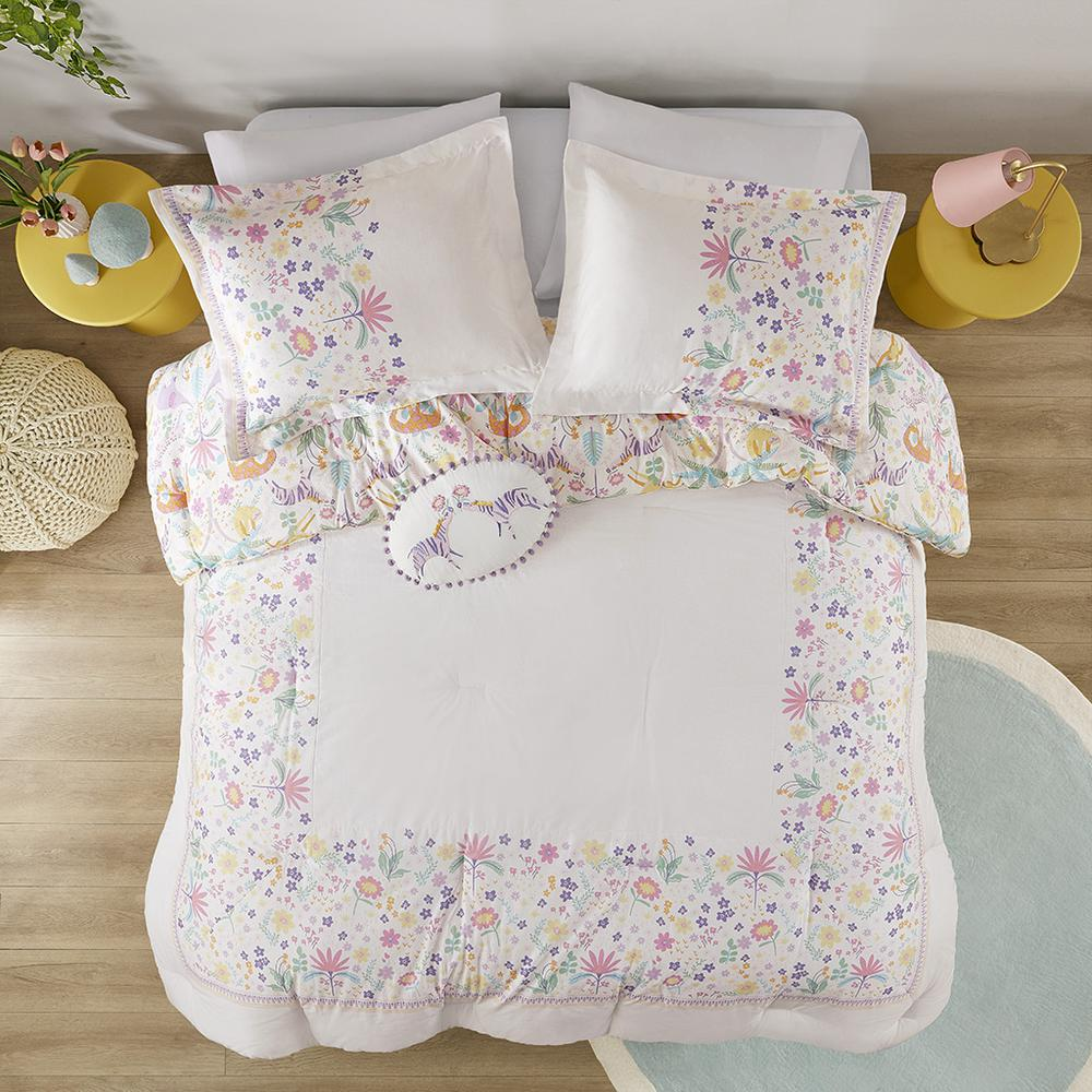 Reversible floral cotton comforter set with matching throw pillow, featuring vibrant flower patterns on soft bedding from Start2Finish.