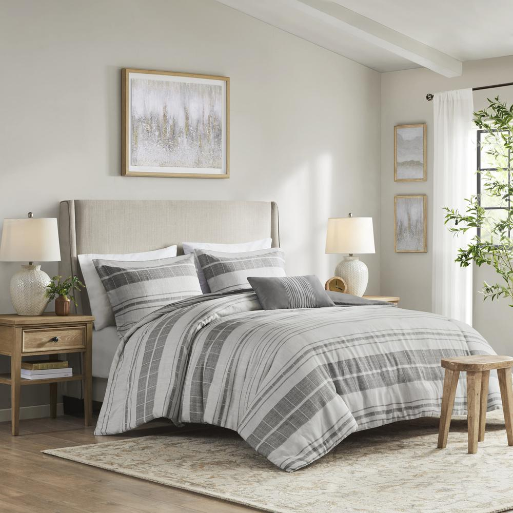 Start2Finish 4-piece stripe comforter set with matching throw pillow, featuring bold striped design for a cozy bedroom update.