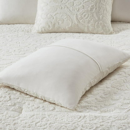 Orly 3-piece ivory tufted woven comforter set by Start2Finish, showing the textured bedding with plush tufted design.