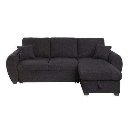 Black Teddy Fleece Reversible Sleeper Sectional Sofa with Storage Chaise, 95 inches wide, featuring plush fabric and modern design
