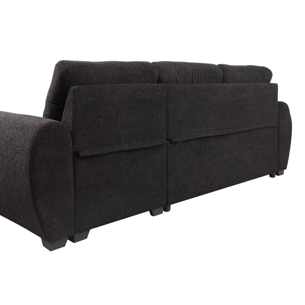 Black Teddy Fleece Reversible Sleeper Sectional Sofa with Storage Chaise by Start2Finish, featuring plush fabric and spacious design.