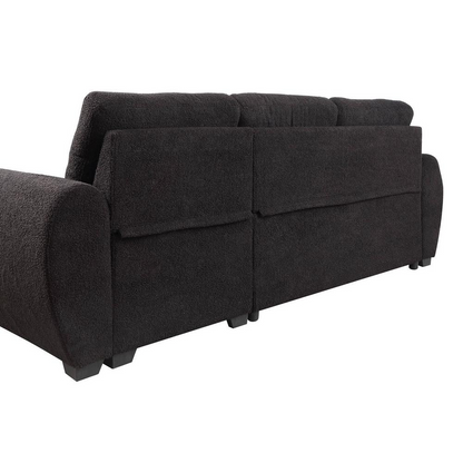 Black Teddy Fleece Reversible Sleeper Sectional Sofa with Storage Chaise by Start2Finish, featuring plush fabric and spacious design.