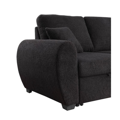 Black teddy fleece reversible sleeper sectional sofa with storage chaise and plush cushions, ideal for modern living rooms.