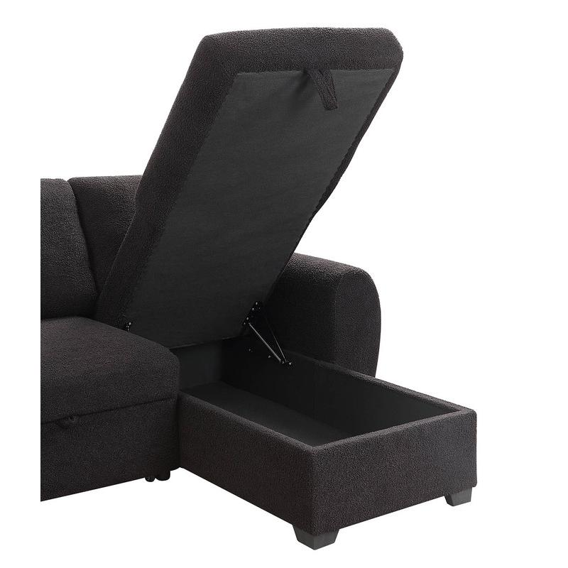 Start2Finish 95-inch black teddy fleece reversible sleeper sectional sofa with storage chaise, showcasing its cozy fabric and spacious design.
