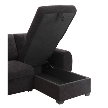 Start2Finish 95-inch black teddy fleece reversible sleeper sectional sofa with storage chaise, showcasing its cozy fabric and spacious design.