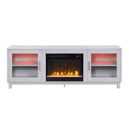 White walnut finish Summit 70-inch TV stand console with built-in fireplace by Start2Finish, showcasing sleek furniture design.