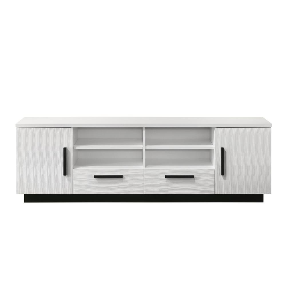 White finish Matilda TV stand with 70.5-inch width and drawers, featuring a sleek design and storage space, by Start2Finish.