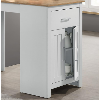 Oak and white counter height dining table with built-in cabinet and drawer storage, modern furniture by Start2Finish