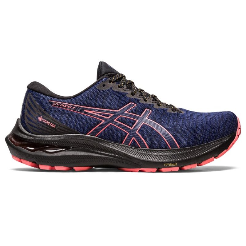Asics GT 2000 11 GTX W running shoes with waterproof gray and pink design, built for comfort and stability.