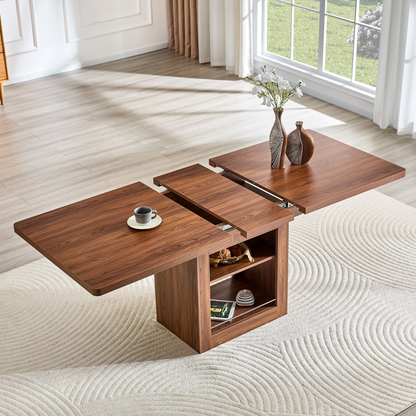 Rectangular MDF walnut dining table with storage, expandable design, ideal for dining rooms, kitchens, and apartments from Start2Finish.