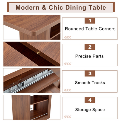 Rectangular MDF walnut dining table with storage, expandable for kitchen or dining room, by Start2Finish.