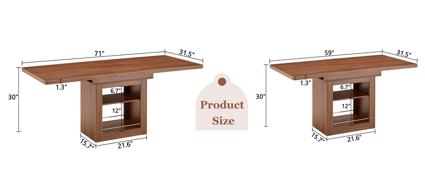 Start2Finish rectangular MDF walnut dining table with storage and expandable design for kitchen, dining room, or apartment.