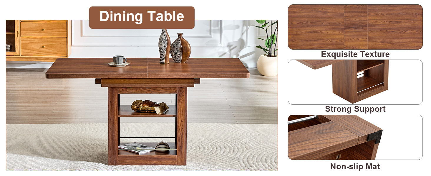 Start2Finish rectangular MDF walnut dining table with storage, expandable for kitchen, dining room, or apartment dining spaces.