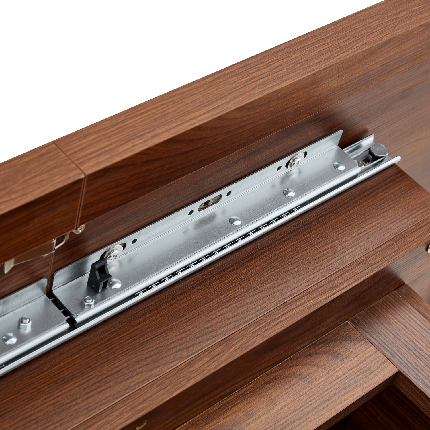 Start2Finish rectangular MDF walnut dining table with storage, expandable for kitchen, dining room, or apartment dining spaces.