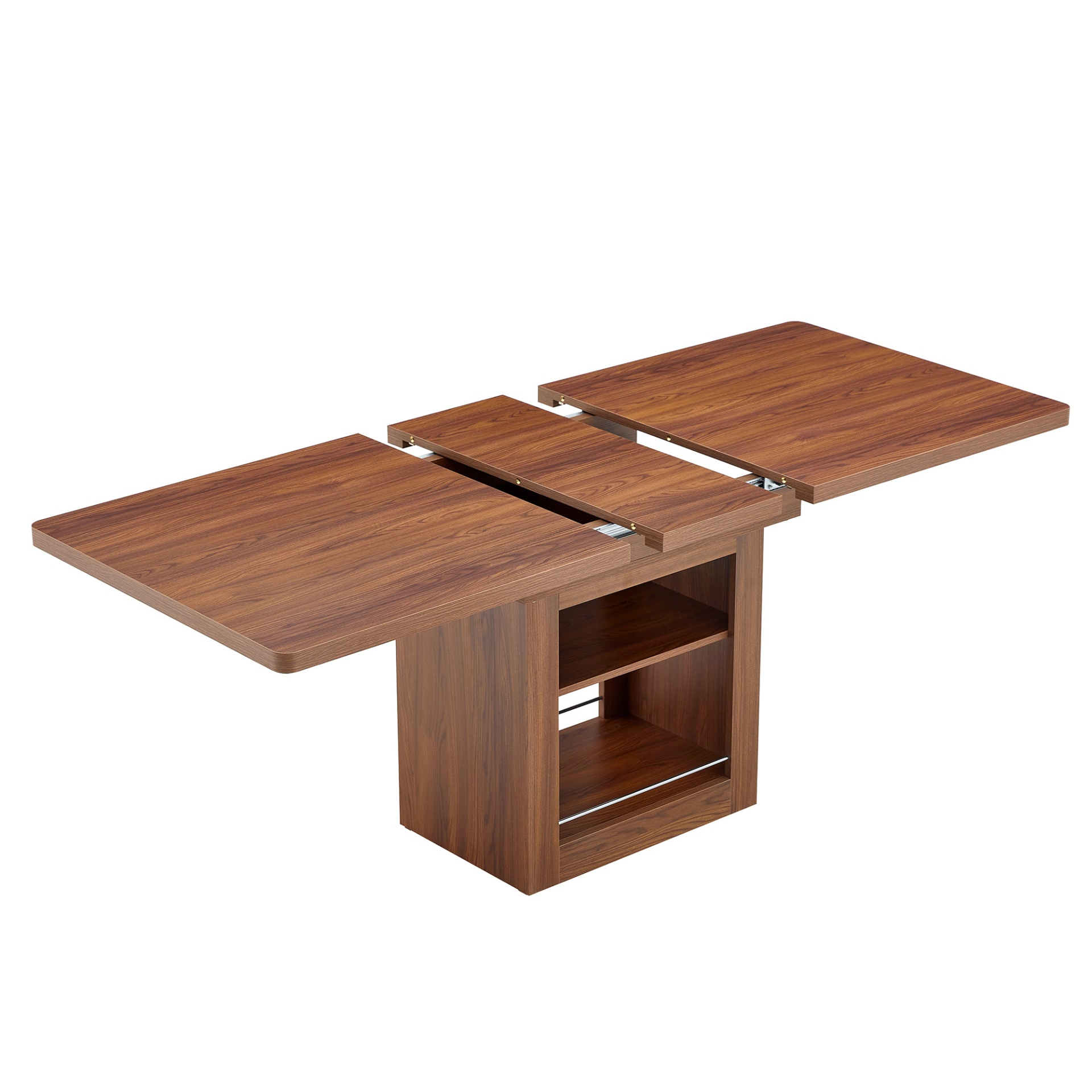 Rectangular MDF walnut dining table with storage, expandable design, ideal for dining rooms, kitchens, or apartments by Start2Finish.