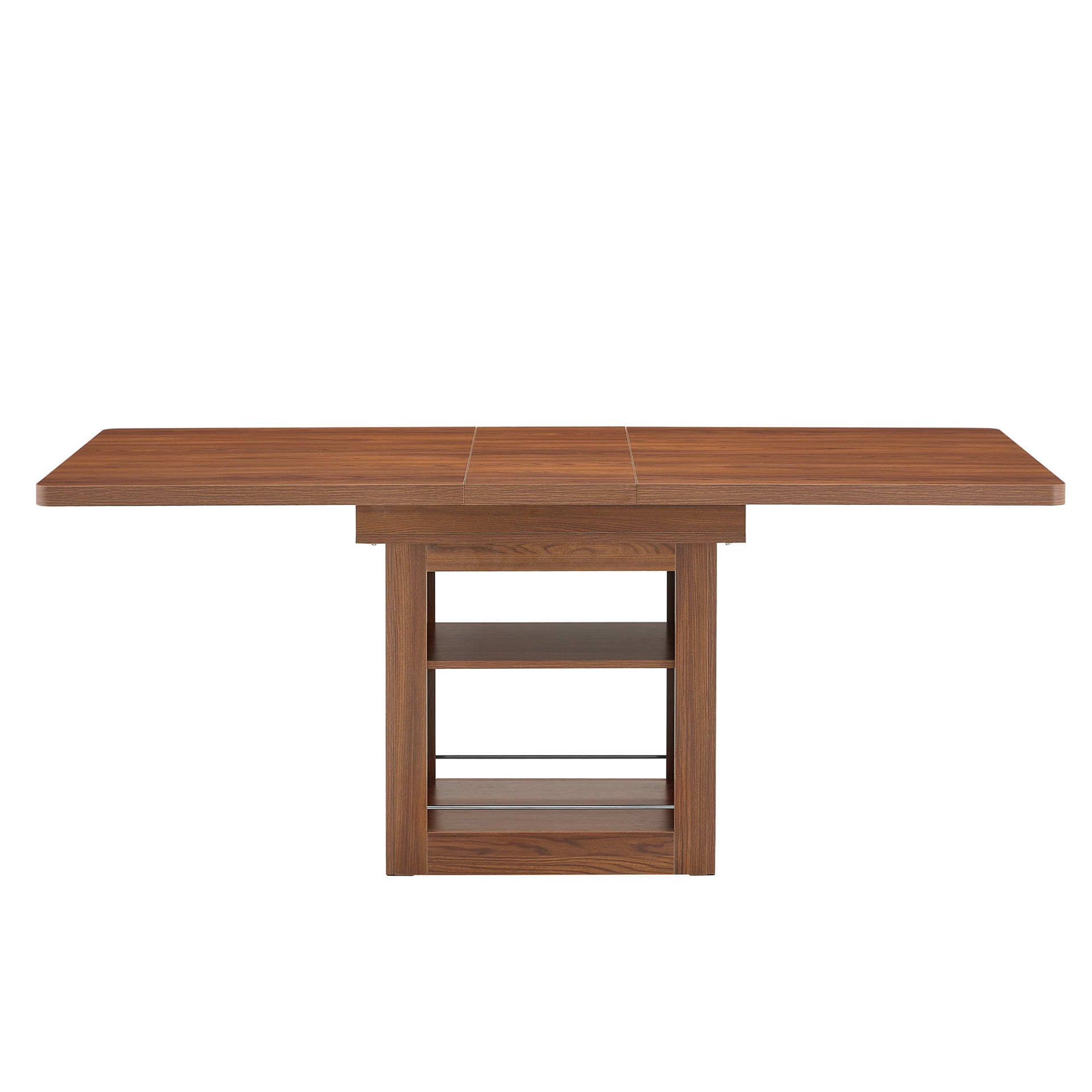 Rectangular MDF walnut dining table with storage and expandable design, ideal for kitchen, dining room, or apartment dining.