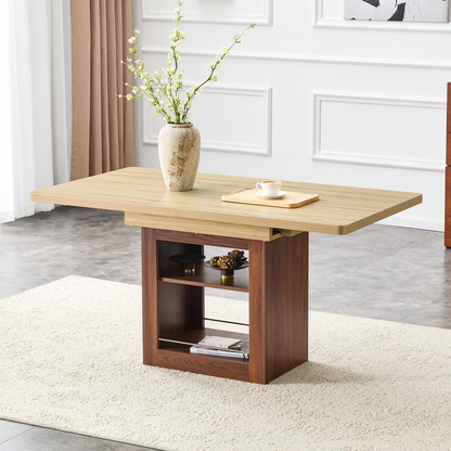 Start2Finish rectangular MDF walnut dining table with storage, expandable for kitchen, dining room, or apartment dining spaces.