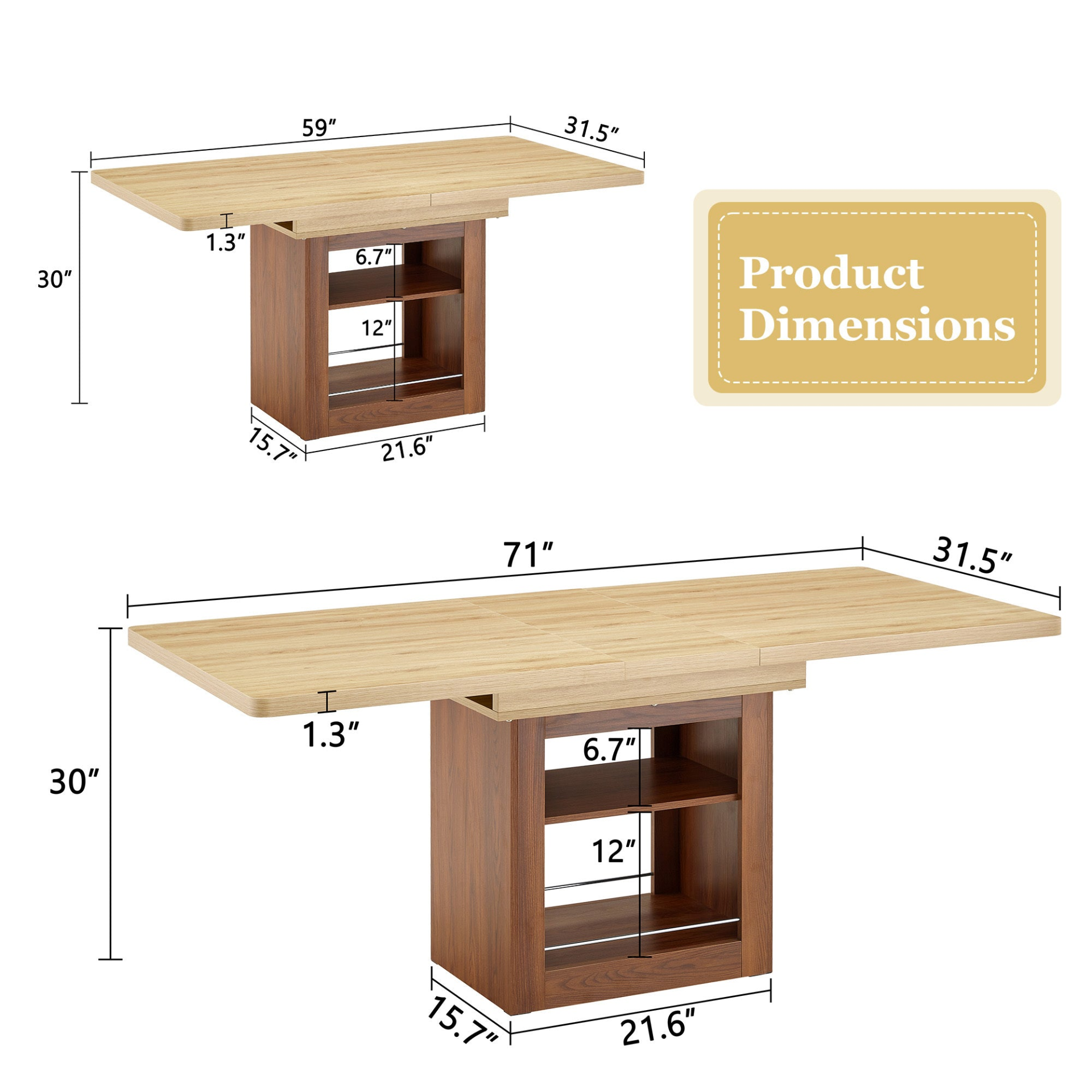 Rectangular MDF walnut dining table with storage, expandable for kitchen or apartment dining, by Start2Finish.