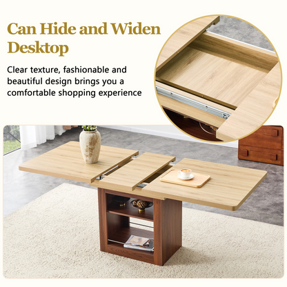 Rectangular MDF walnut dining table with storage and expansion features, ideal for kitchens, dining rooms, and apartments.