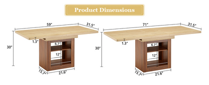 Rectangular MDF walnut dining table with storage and expandable design, ideal for dining rooms, kitchens, and apartments.