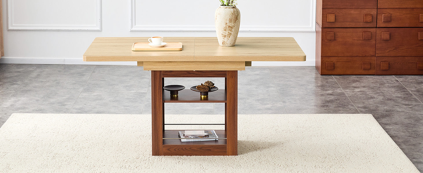 Start2Finish rectangular MDF walnut dining table with storage, expandable for kitchen, dining room, or apartment use.