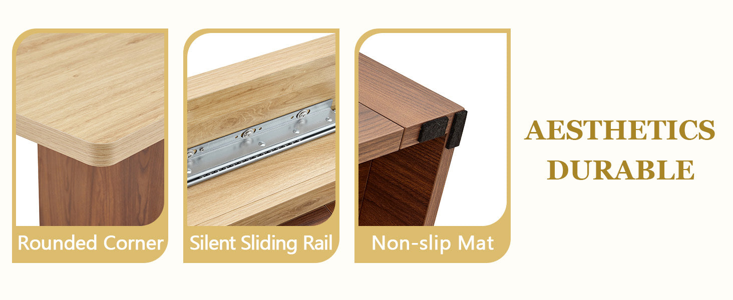 Rectangular MDF walnut dining table with storage and expansion, ideal for dining room, kitchen, or apartment dining spaces.