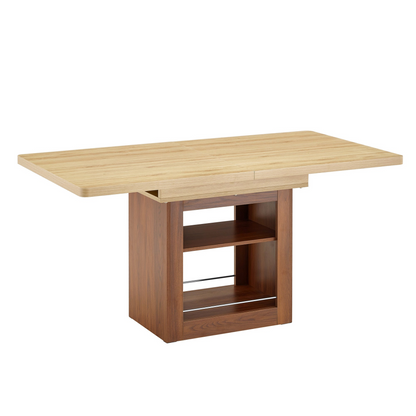 Rectangular MDF walnut dining table with expandable design and storage, ideal for kitchen, dining room, or apartment dining spaces.