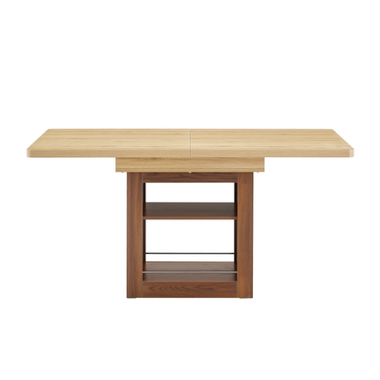 Rectangular MDF walnut dining table with storage and extension leaves, ideal for kitchen, dining room, or apartment dining areas.
