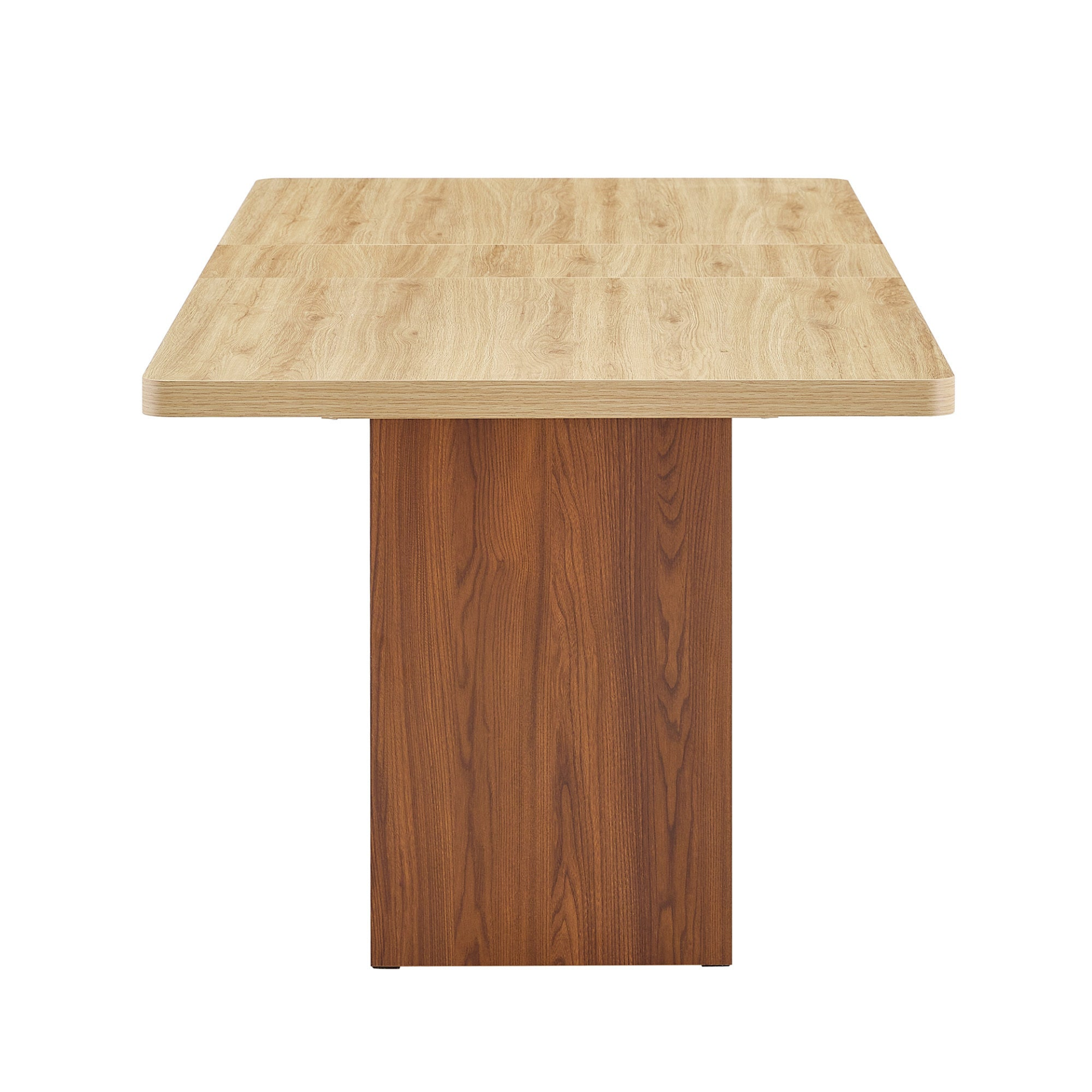 Rectangular MDF walnut dining table with storage and extendable leaves, ideal for kitchen, dining room, or apartment dining.