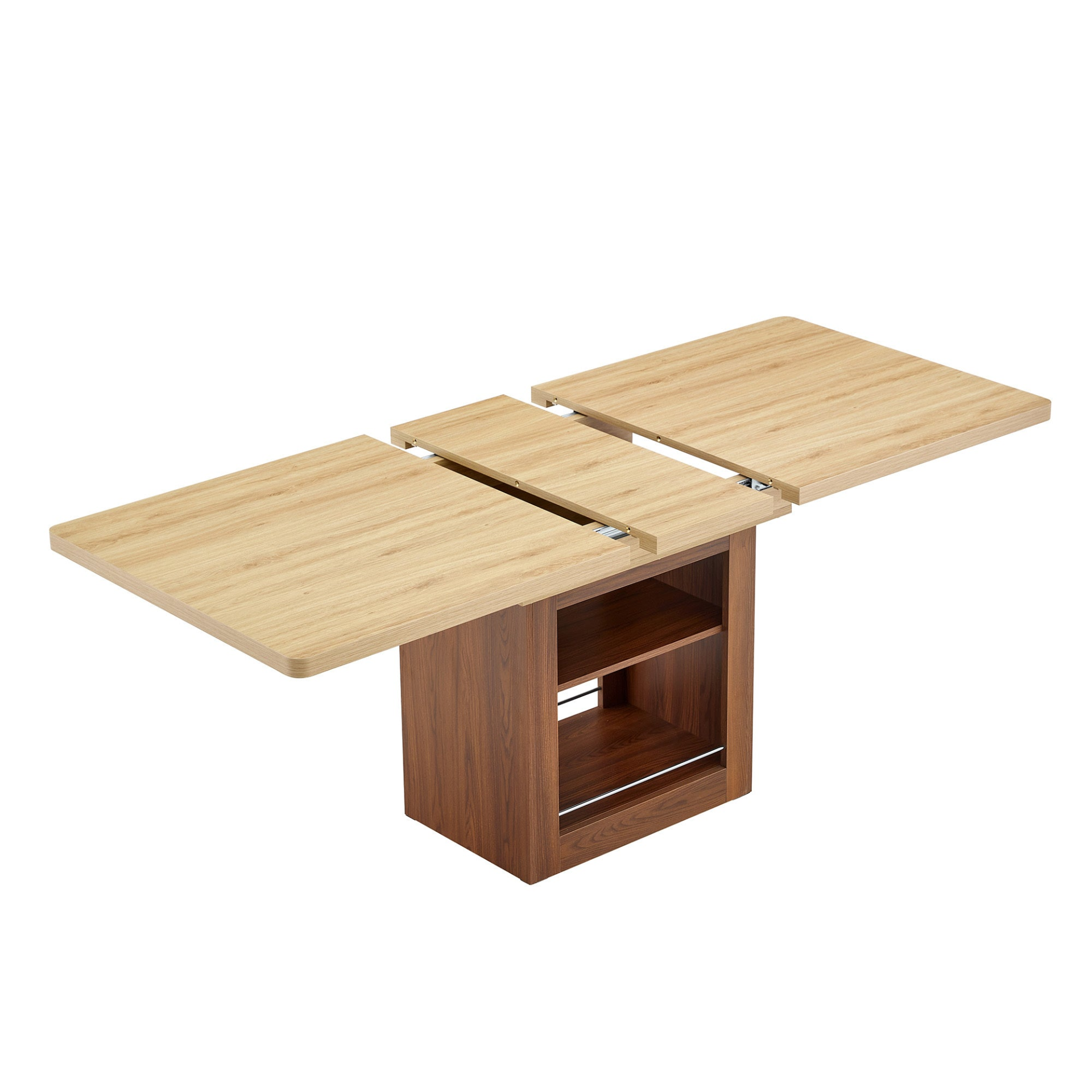 Start2Finish rectangular MDF walnut dining table with storage, expandable for kitchen, dining room, or apartment dining spaces.