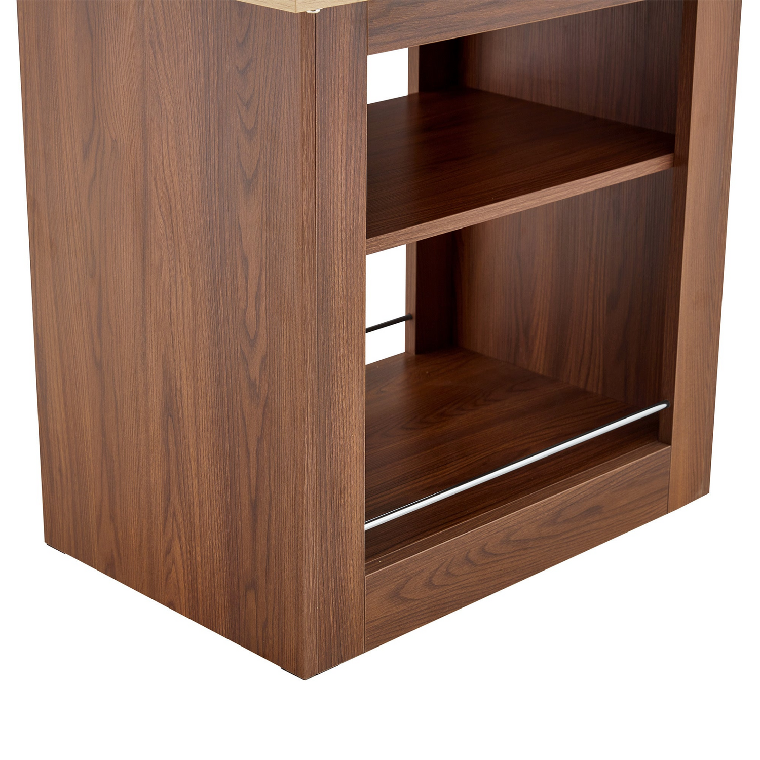 Rectangular MDF walnut dining table with expandable leaves and built-in storage, ideal for kitchen, dining room, or apartment.