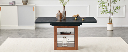 Start2Finish rectangular MDF walnut dining table with storage, expandable for kitchen, dining room, or apartment dining.