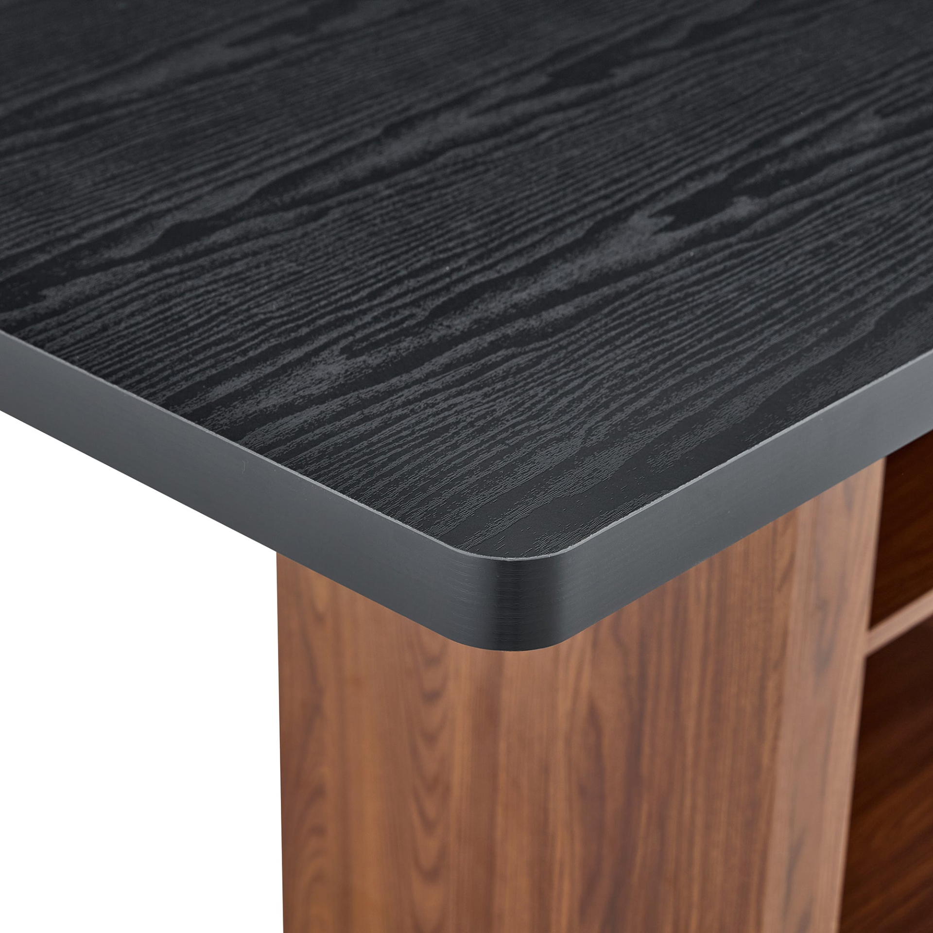 Rectangular MDF walnut dining table with storage, expandable design for kitchen, dining room, or apartment dining spaces.