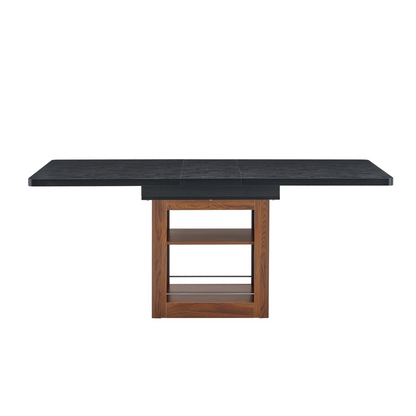 Rectangular MDF walnut dining table with storage, expandable for dining room, kitchen, or apartment dining spaces.