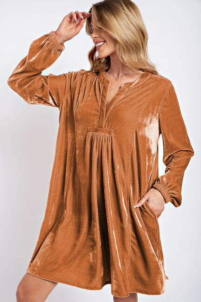 Harlequin Daisy Chestnut Split Neck Velvet Tunic Dress, Bath &amp; Beauty product, featuring a luxurious velvet fabric and stylish split neckline.