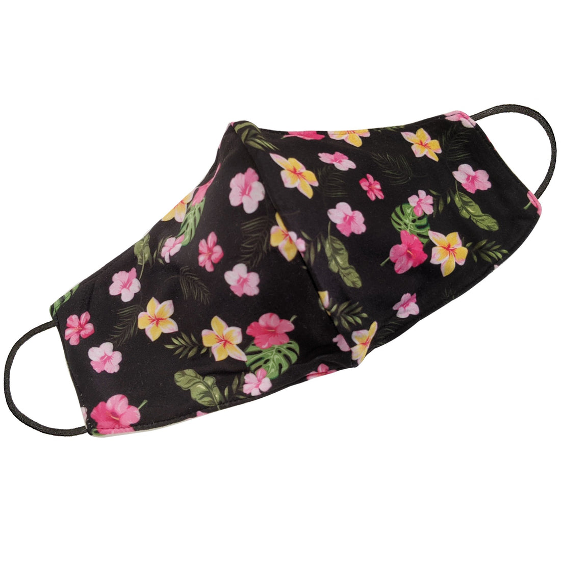 Black floral face mask for women by Cyan Poppy, featuring a stylish floral pattern and comfortable fit.