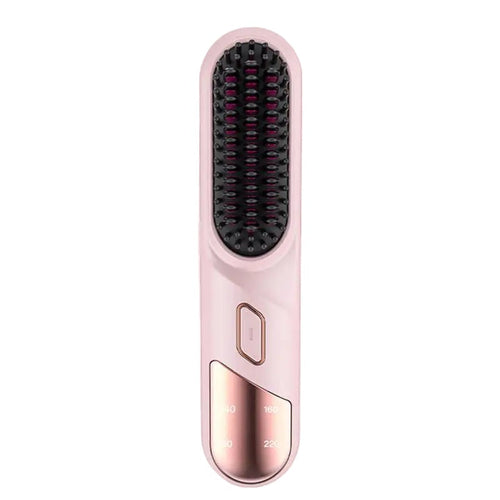 Maroon Asteria hair straightening brush with fast heating, negative ion technology for smooth, sleek hair styling.