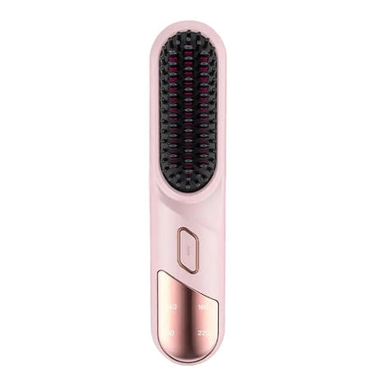 Maroon Asteria hair straightening brush with fast heating, negative ion technology for smooth, sleek hair styling.