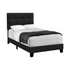 Twin size upholstered bed frame in black velvet with a transitional design from Start2Finish, featuring a sleek, padded headboard.