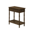 Start2Finish brown veneer accent table with two tiers, storage drawer, narrow design, traditional style, and lamp on top.