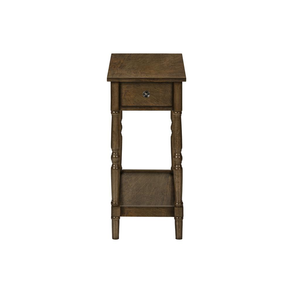 Start2Finish brown veneer accent table with 2 tiers, narrow design, lamp, and storage drawer in traditional style.