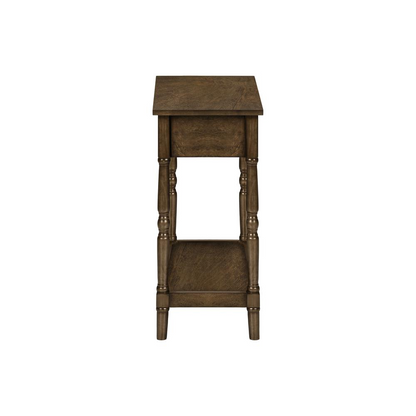 Start2Finish brown veneer accent table with two tiers, narrow design, storage drawer, and traditional style for versatile living space.