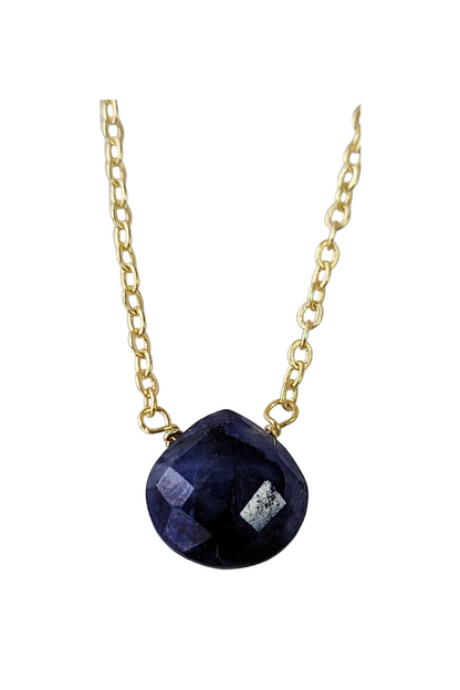 Start2Finish Stephanie Delicate Drop Necklace in sapphire featuring a fine chain and teardrop-shaped sapphire pendant.