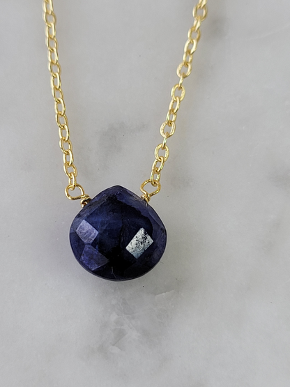 Start2Finish Stephanie Delicate Drop Necklace featuring a sparkling sapphire pendant on a fine chain.