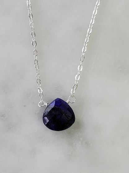 Start2Finish Stephanie Delicate Drop Necklace with sparkling sapphire gemstone, elegant jewelry featuring a fine chain and teardrop pendant.