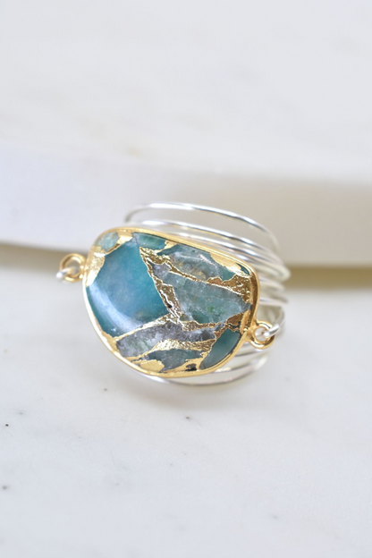 Start2Finish Torrey ring featuring teal Mojave copper in a sleek, modern jewelry design with intricate metalwork.