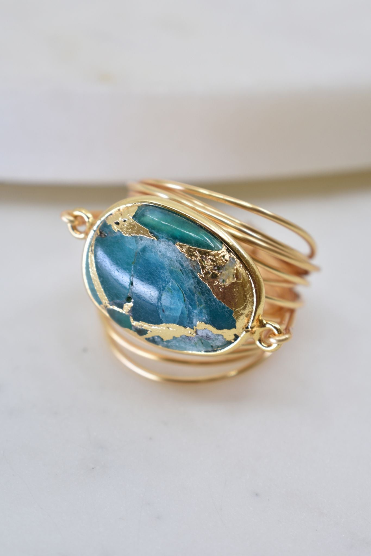 Start2Finish Torrey Ring featuring teal Mojave copper in a sleek jewelry design with intricate detailing.