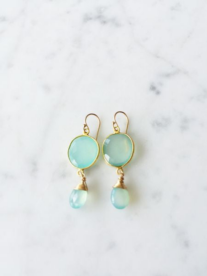 Victoria Ojai Gold Earring with Chalcedony stone, elegant jewelry piece featuring gold setting and gemstone detail.