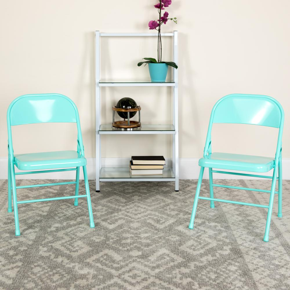 Set of 2 contemporary metal folding chairs from Start2Finish, showing sleek design and sturdy frame for commercial or residential use.